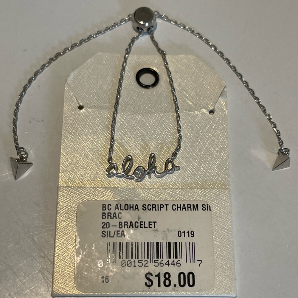 Adjustable Aloha Script Silver Bracelet with Bling in the “o” - Picture 5 of 6
